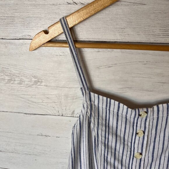 Old Navy Jumpsuit Womens SZ Small Blue & White Linen Blend Pockets Buttons Beach - Picture 8 of 15